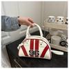 Women's Faux Leather Color Block Stripe Shoulder Bag Summer New Semi Circle Clutch Handbag Trendy Bowler Purse