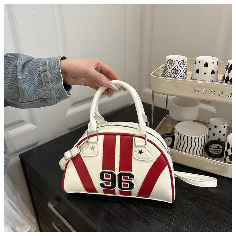Women's Faux Leather Color Block Stripe Shoulder Bag Summer New Semi Circle Clutch Handbag Trendy Bowler Purse