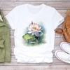 (Asian Size) Tee Top Clothing Flower Watercolor Trend Cute 90s Casual Short Sleeve Fashion Tshirt Women Print Lady Female Graphic T-shirt