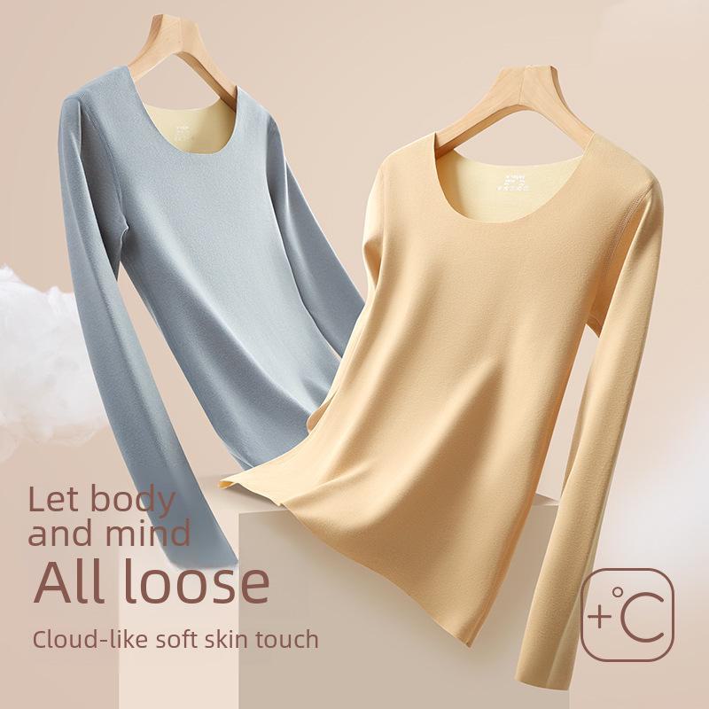 Женский бесшовный комплект термобелья с начесом - облегающий крой с круглым вырезом для осени и зимы