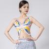 Women Performance Costume Belly Dance Crop Top Backless Sleeveless Sequin Latin Dance Costume Bandage Vest with Adjustable Elastic Bands Shiny