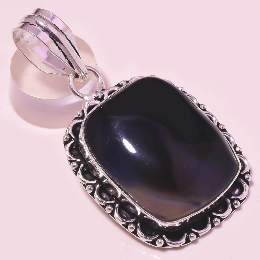 Подвеска из черного ботсванского агата, драгоценный камень, ручная работа, ювелирное украшение на годовщину 1,9 дюйма L5Q09