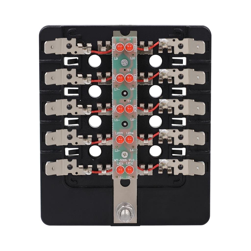 PC Terminal Block Type, 1 In 10 Out Fuse Boxes for Cars, RVs, and Ships, with LED Lights, 12-32V