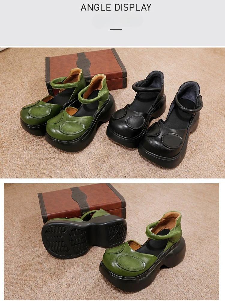 Johnature Сандалии Мэри Джейн с круглым носком на толстой подошве из натуральной кожи, удобная женская обувь