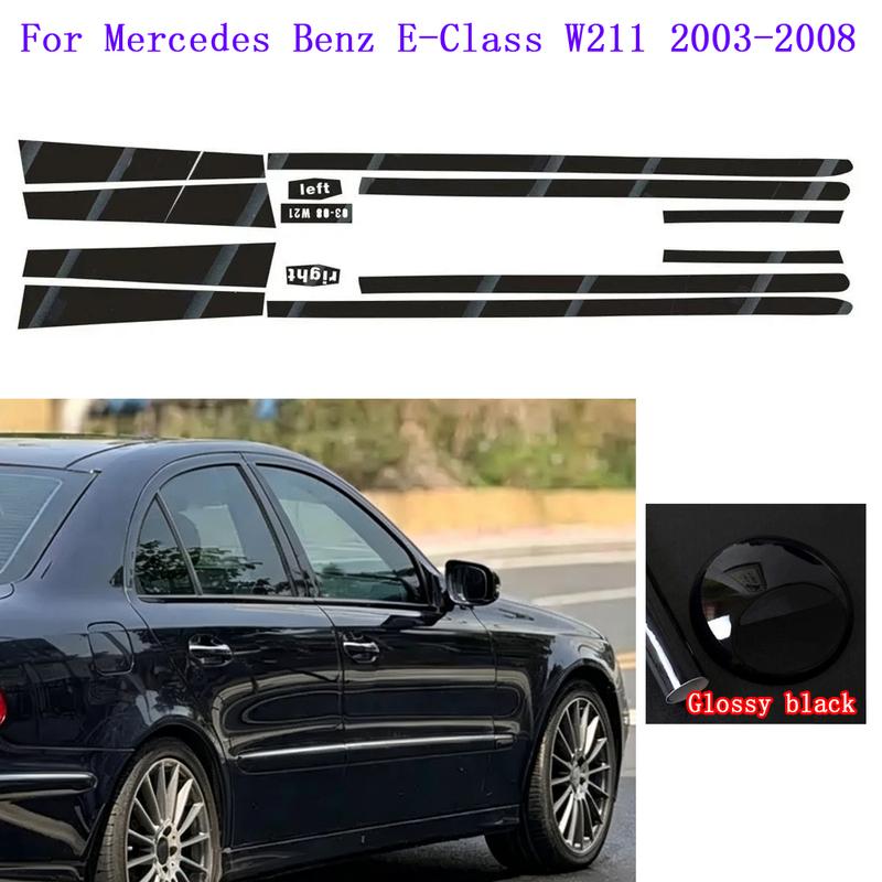 Для Mercedes Benz E-Class W211 2003-2008 Черные глянцевые наклейки на стойки ABC, Хромированные накладки на окна