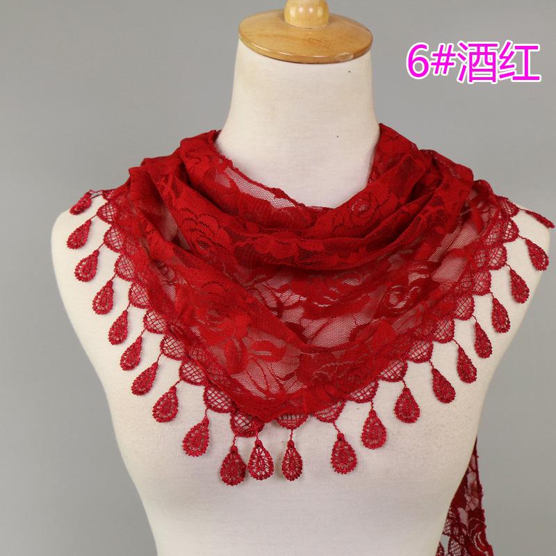 New Women Lace Monochrome Korean Triangle Scarves 140x48cm Fashionable Hollow Out Shawl Solid Rose Triangle Scarf