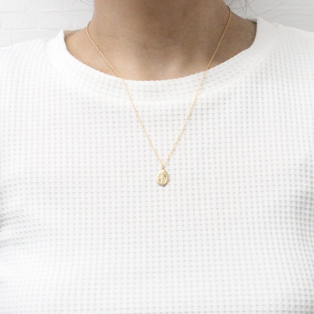 Магазин Сделано в Японии Ожерелье 14KGF Позолоченная медаль Мария Цепочка с винтом Металл Гипоаллергенный Сделано в Японии Овальный Маленький k14gf34 [Ювелирные изделия M] Мужские Женские