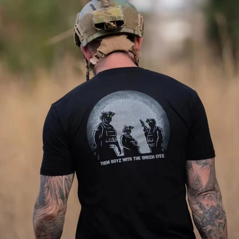 Unisexs Military Style Tactical Print Tshirt For Unisex Tough Style Loose Retro Pure Cotton Roundneck Shortsleeved Top Trendy