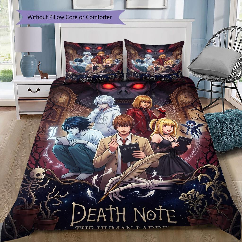 Death Note Pattern Bedding Quilt Set Quilt Cover Pillowcase Home Birthday Gift(1 * duvet cover + 2 * pillowcase, without core)