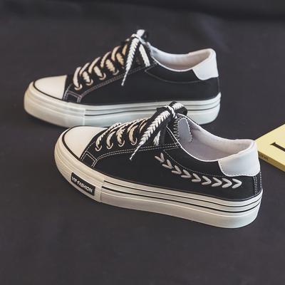 Весенние парусиновые туфли на толстой подошве, увеличивающие рост, женские ins ретро с колосьями пшеницы, низкие, парусиновые туфли в студенческом стиле, кеды, HD-102
