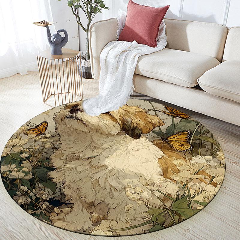 Shih Tzu pattern round rug,Carpet Rug for Living Room Bedroom Playroom ,Non-slip Floor Mat,Holiday Gifts and Birthday Gifts.