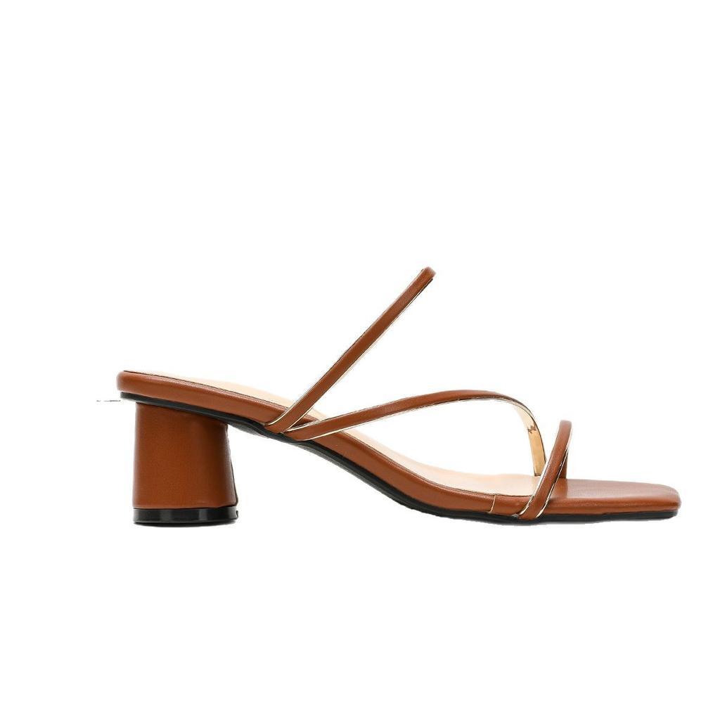 Летние новые женские прохладные шлепанцы на среднем каблуке с открытым носком, толстый каблук с босоножками на высоком каблуке