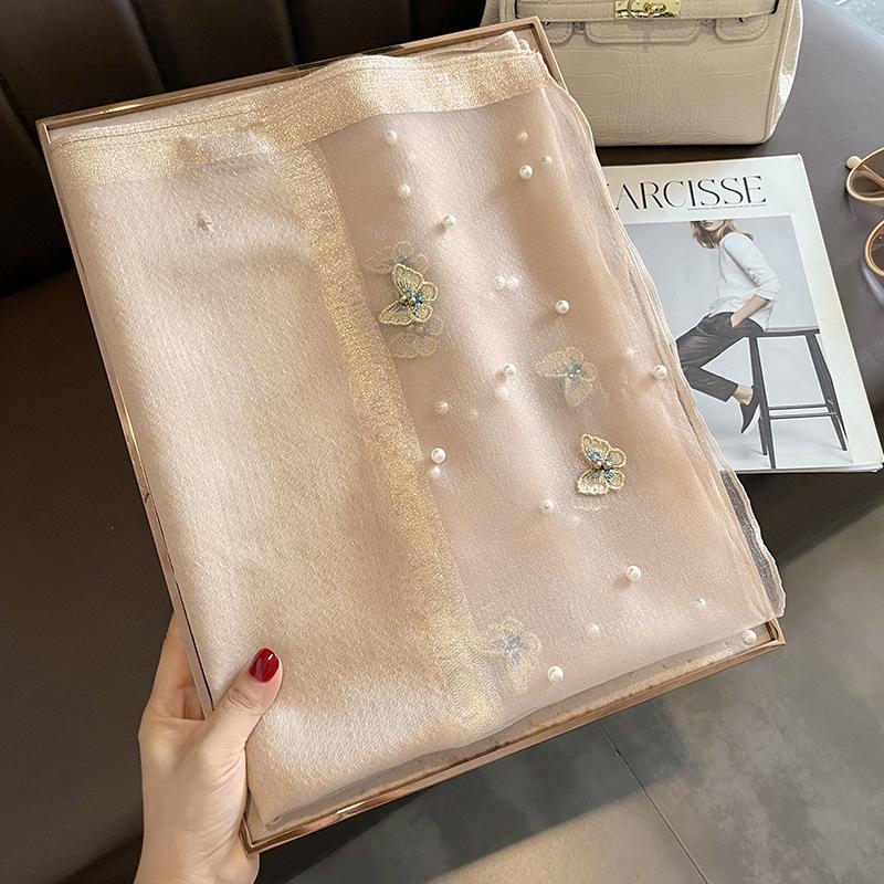 Luxury Silk Shawl Scarf for Women Design Embroidery Flowers Hijab Wraps Bufandas Female Headkerchief Fouloud Echarpe