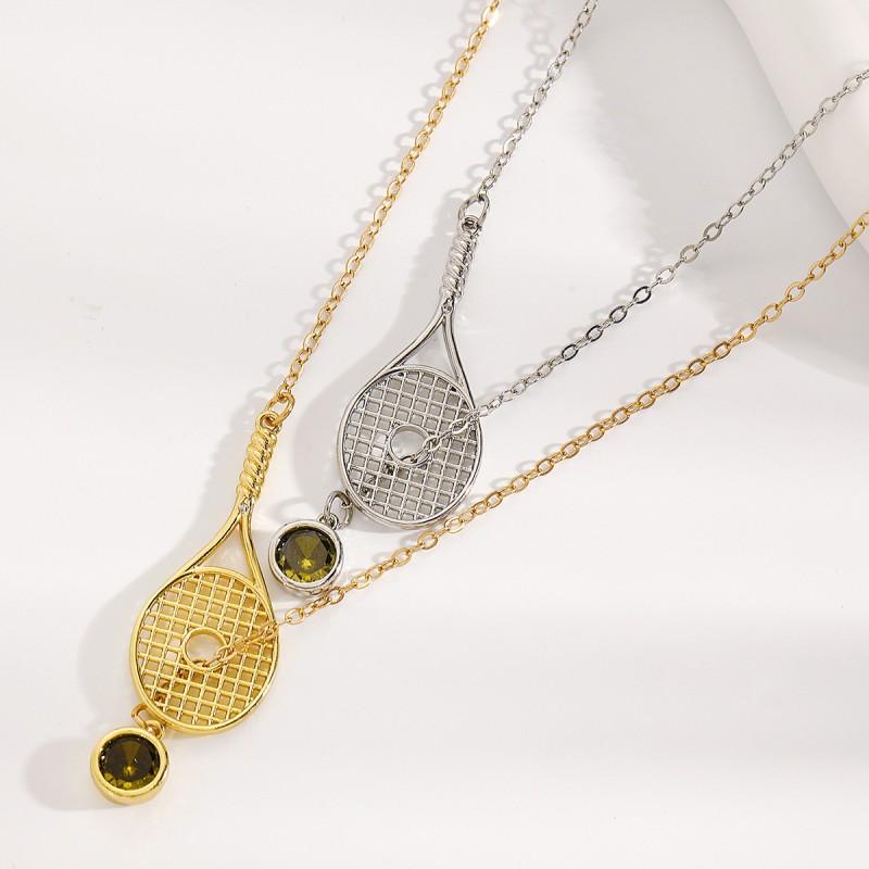 Tennis Racket Shape Necklace Ring Set Women Men Lightweight Hollow Sporty Minimalist Jewelry