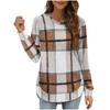 2026 Women's Casual Loose Plaid Long Sleeves Round Neck Irregular Bottled Shirt Top