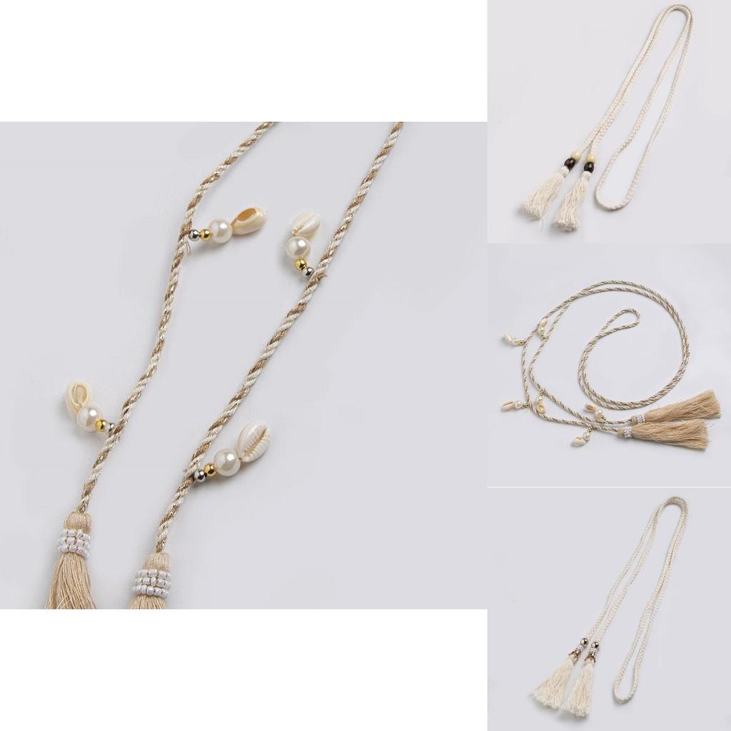 Богемный пояс из хлопковой веревки с кисточками из ракушек для богемной фестивальной моды