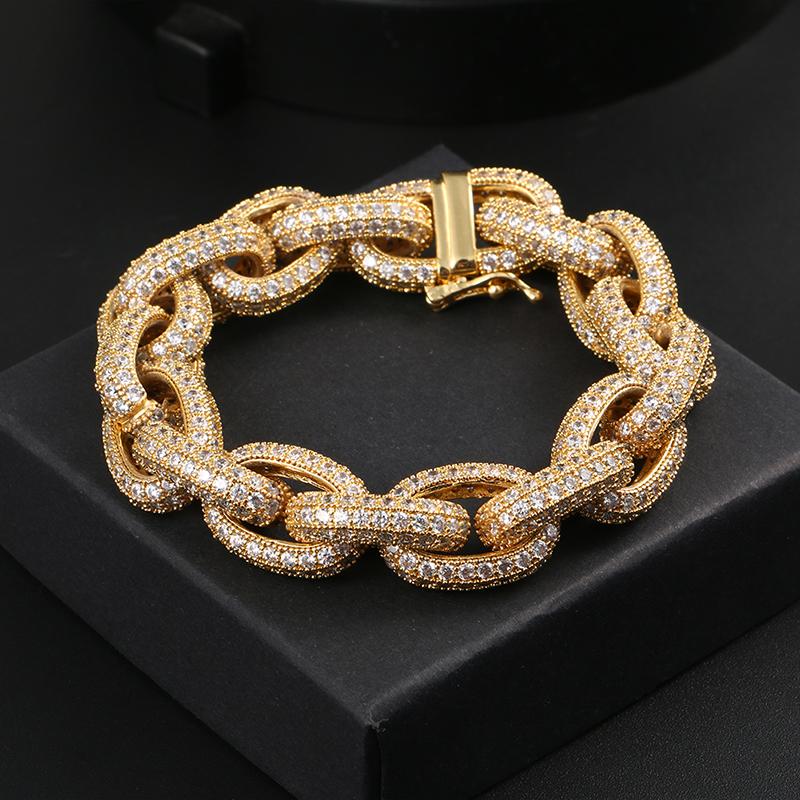 WS 20CM Unisex Hip Hop O-Shape 18K Gold Plated Thick Cuban Chain Link Tibetan Silver Brass Copper Zircon Trendy Party Bracelet