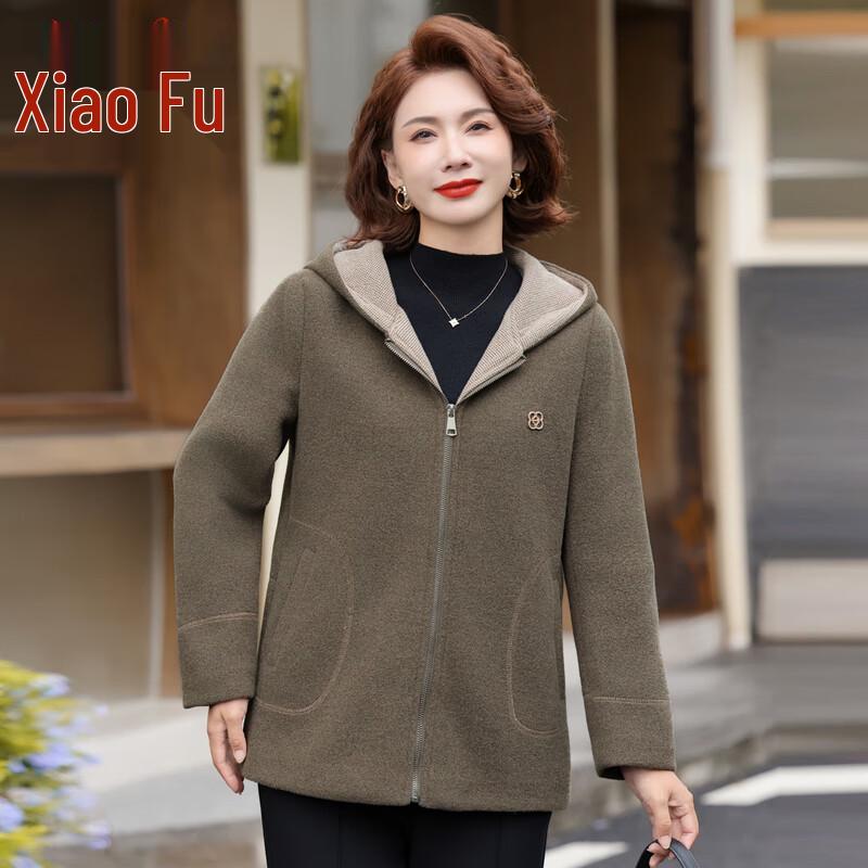 Middle-Aged Women's Hooded Wool Blend Jacket