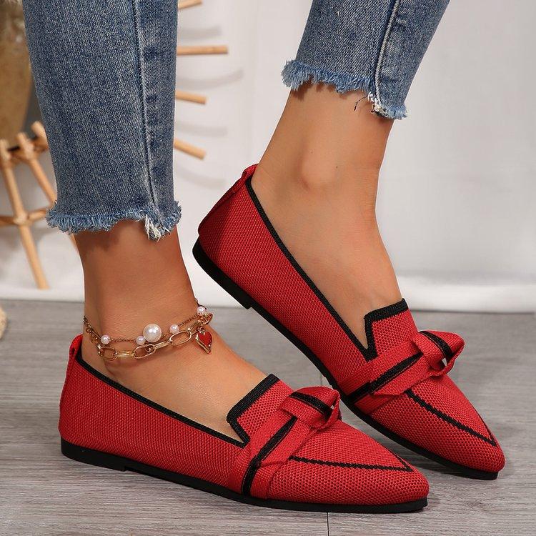 Spring and Autumn Pointed Flat-soled Single Shoes Large Size Fashion Flying Weaving  Casual Women's Shoes