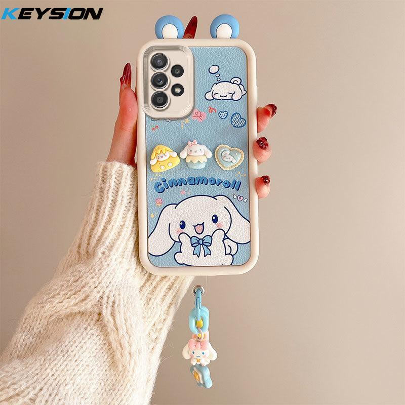 KEYSION Cute Ear 3D Cartoon Case for Samsung A52 5G A52S 5G with Bracelet Soft Silicone Shockproof Phone Cover for Galaxy A32 4G