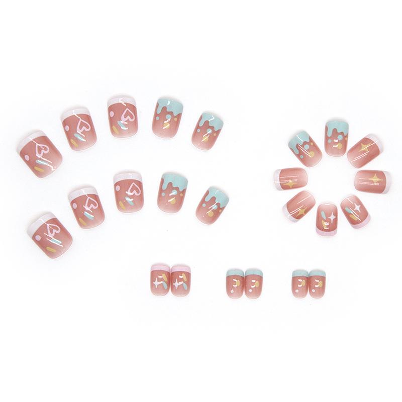 Новые летние носимые ногти. Милые и красочные детские розовые румяна и накладные ногти конфетного цвета. Освежающие ногти.