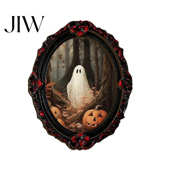 Waterproof Retro Oil Painting Magnets Halloween Wooden Refrigerator Magnets, Vintage Gothic Oval Frame Fridge with Witch Style Home Office Accents
