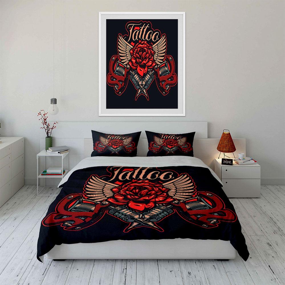 Red rose, wings, tattoo. Bedding sets Duvet cover sets Duvet covers Pillowcases(1*Duvet Cover 2*Pillowcases without duvet insert)