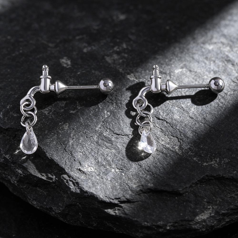 Creative Funny Creative Faucet Water Drop Earrings Silver Color Chain Zircon Dangle Stud Earrings for Women Statement Jewelry