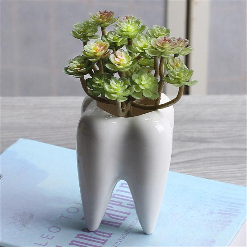 Белый керамический цветочный горшок в форме зуба, суккуленты, геометрический мини-офисный настольный горшок, домашний декор, подарок