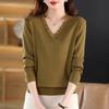 Весенне-осенняя мода кружевной V-образный вырез с длинными рукавами вязаный свитер тонкий свитер топ базовая рубашка для женщин