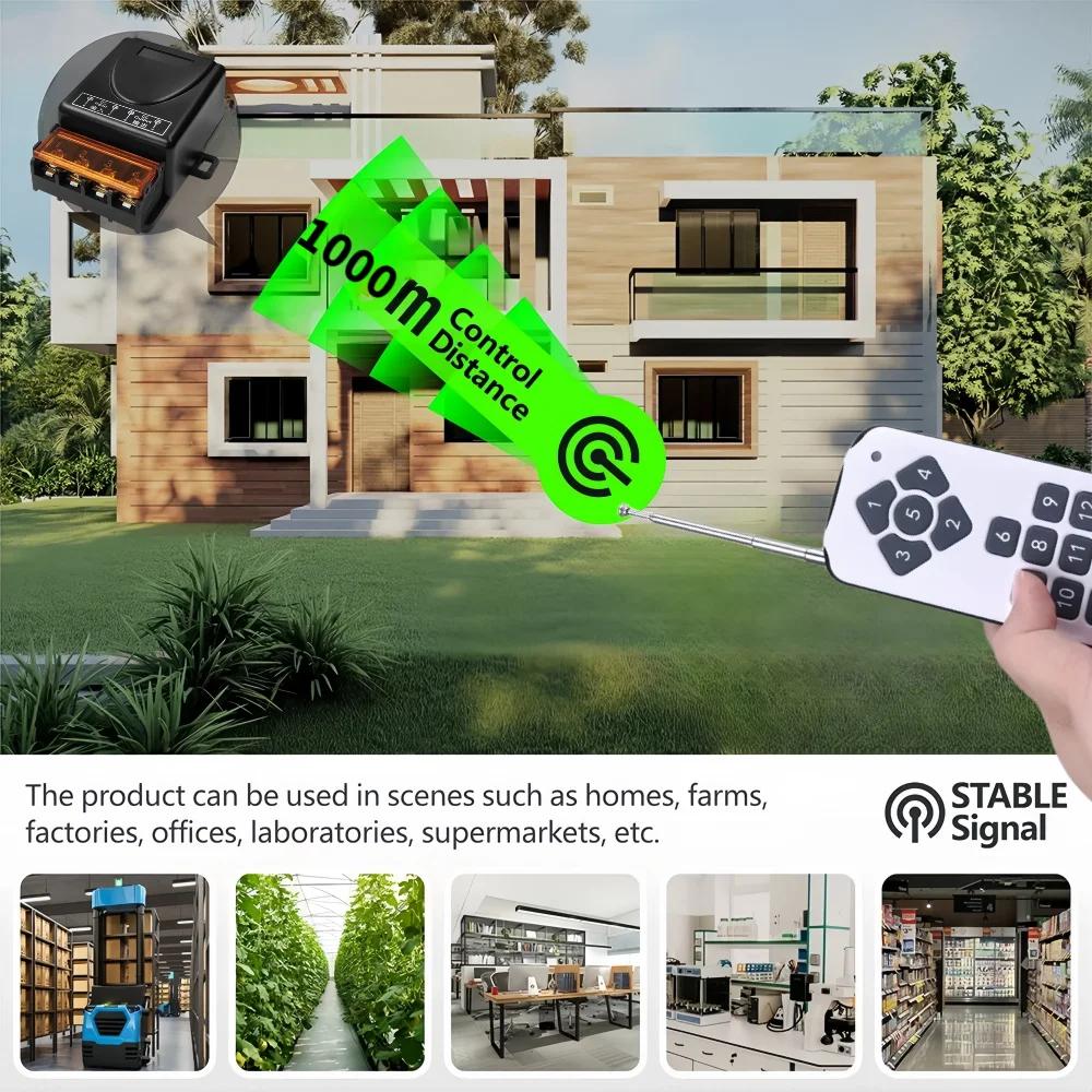 433 Mhz RF Wireless Universal Remote Control Switch DC 12V 24V 72V 30 Amp Relay 1000 Meters Remote ON OFF Home Appliances for Pump Lamp Fan DIY