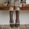 Retro Lace Bow Calf Sock for Kids Girl Sweet Beige Coffee Color Bow Ruffle Sock for Children Spring Autumn Cotton School Sock