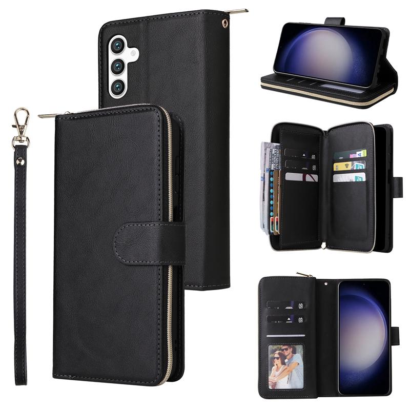 For Samsung Galaxy S23FE/S21FE/A13/A53/A23/M23/M13 Wallet Phone Case, Zipper Flip Card Holder case Pouch for iPhone 15