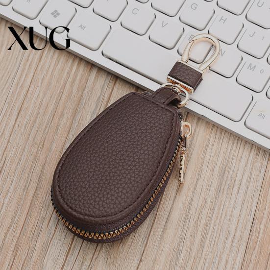 Remote Key Protector Faux Leather Car Case with Hanging Buckle Keyring Chain Portable Cover Fob Holder Zipper Bag Pouch Wallet
