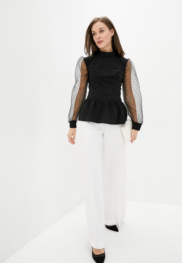 Black Blouse with Sheer Sleeves and Peplum ISSA Plus