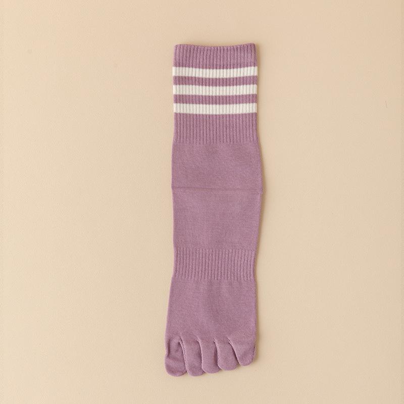1 Pairs Women Five Finger Socks Cotton Black White Striped Middle Tube Toe-Split Socks Girls' Outdoor Socks Four Seasons