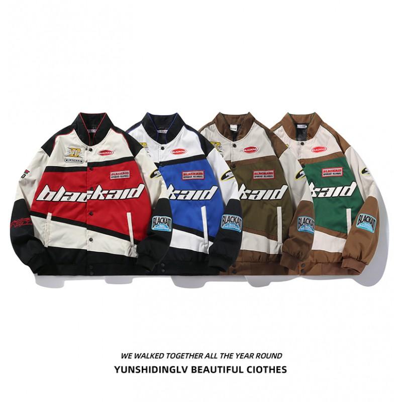 Unisex Retro Racing Jacket With Full Embroidery Stripe Design Loose Fit Cotton Windcheater Casual Wear