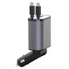 4-in-1 Digital Display Dual Ports Fast Charging Cigarette Lighter Car Charger with iP + Type-C Retractable Cable