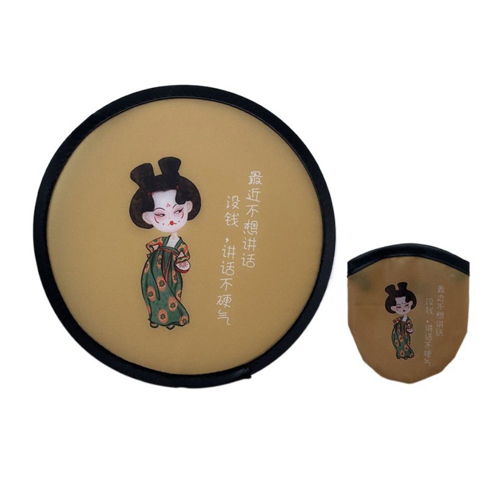 Round Folding Fans Cartoon Hand Fan Circular Fan Pocket Fan  For Beach Lawn