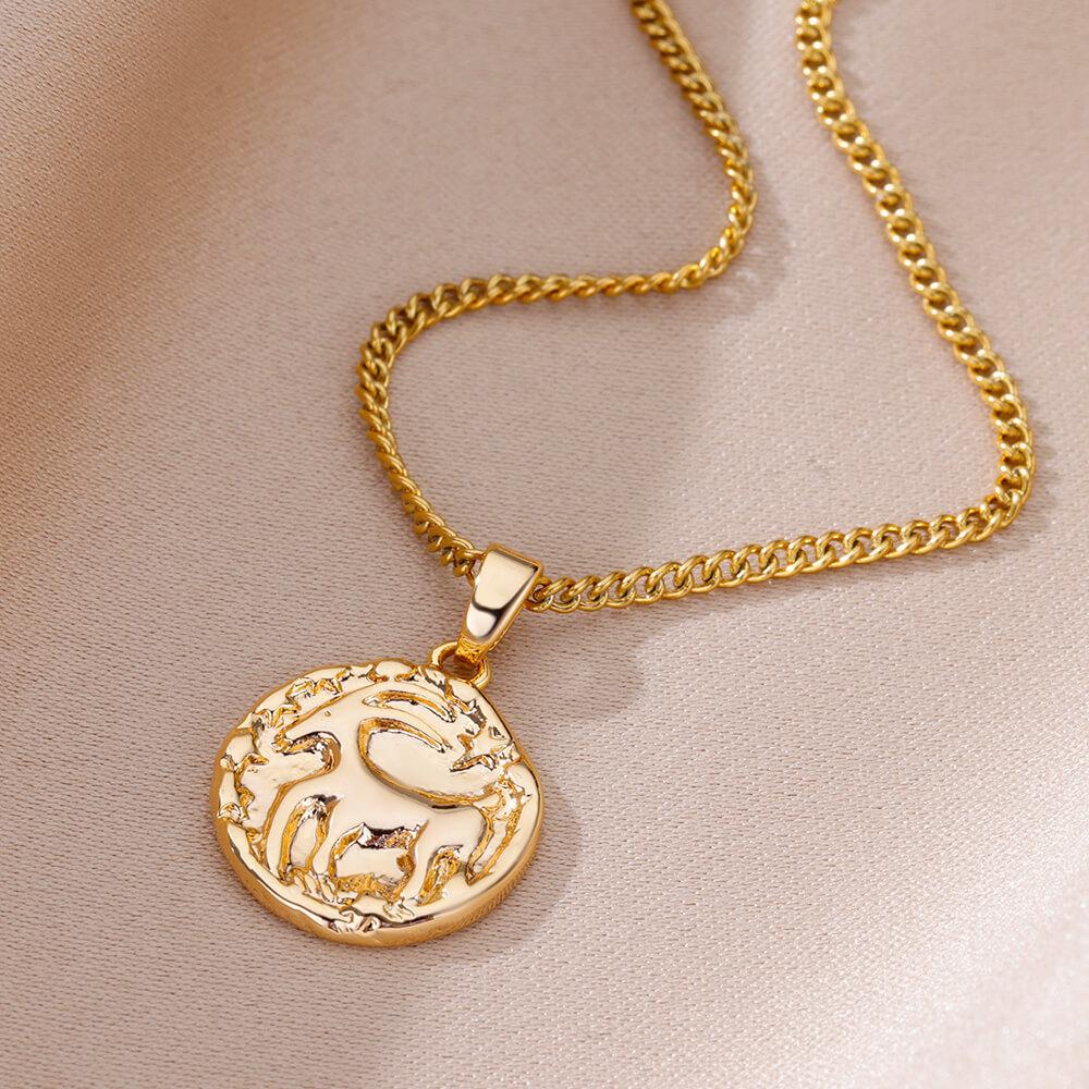 Ретро-дизайн 12 созвездий круглое фирменное ожерелье кулон тисненый Ins стиль монета ключичная цепочка женское ожерелье Козерог