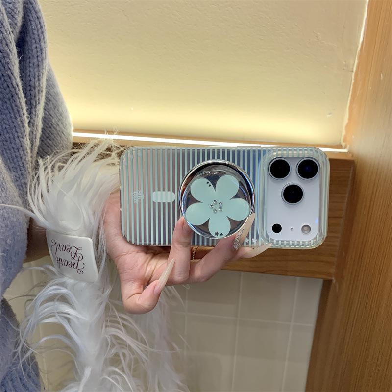 Чехол-подставка с магнитом и стразами в виде цветка для iPhone 17 Pro Max / 16 Pro Max / 15 / 14