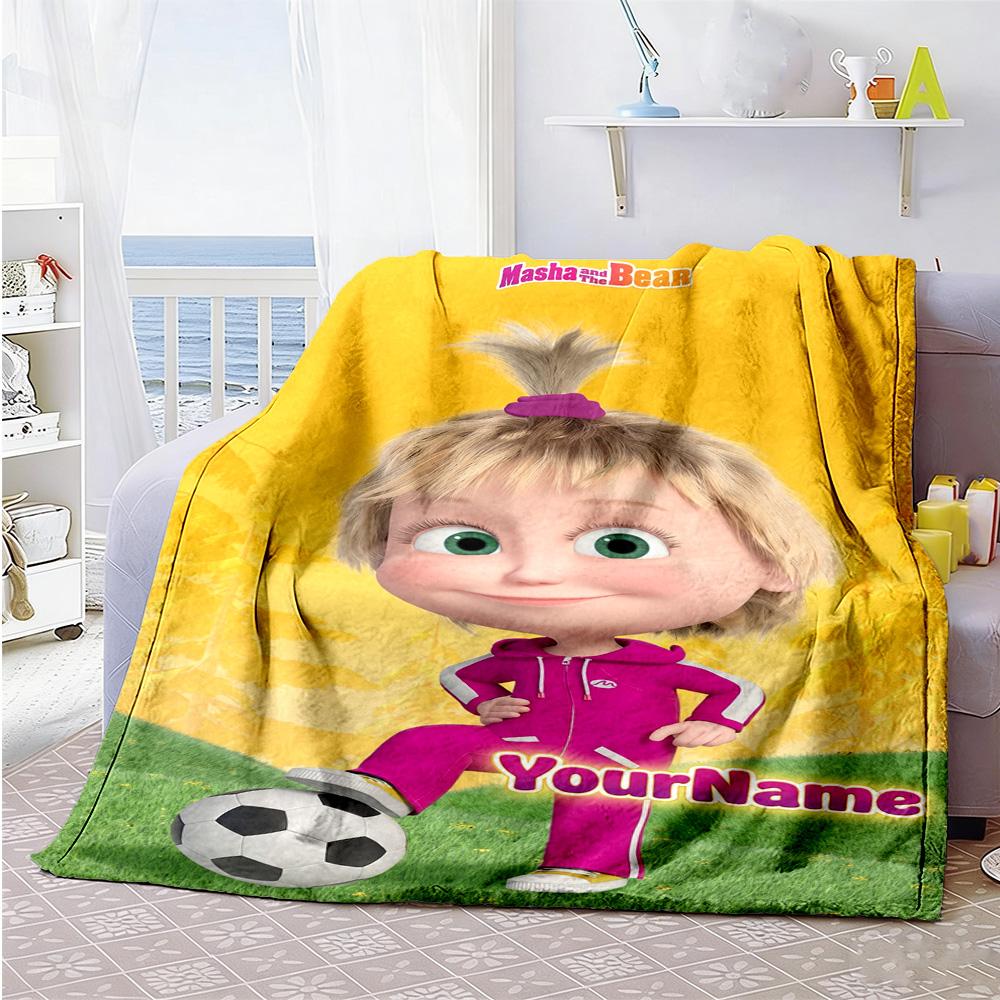 Masha Bear Customize Text Blanket Multi-purpose Personalized Blanket Durable Comfort Throw For Picnics Chair Bedding Nap Four Seasons Universal