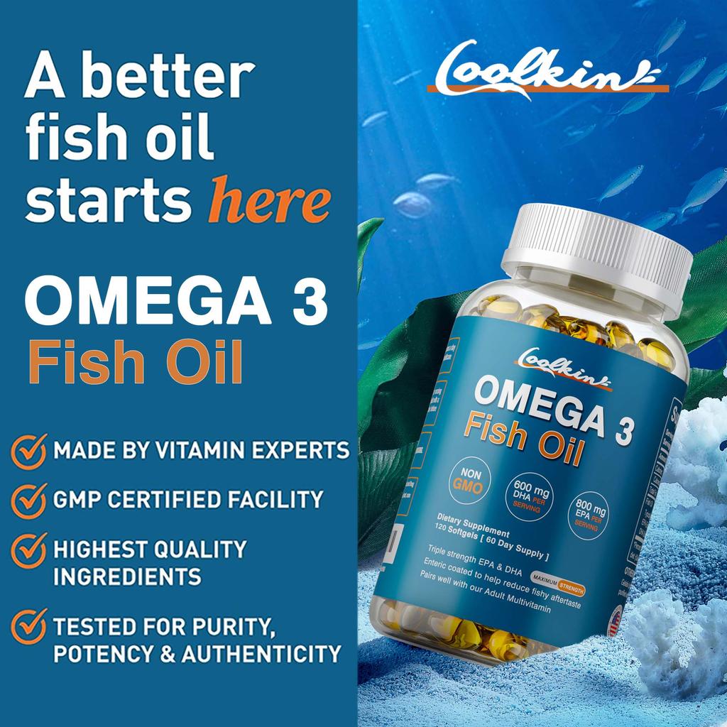 Coolkin - 600 mg DHA & 800 mg EPA - fish oil - for heart, brain, and joint health