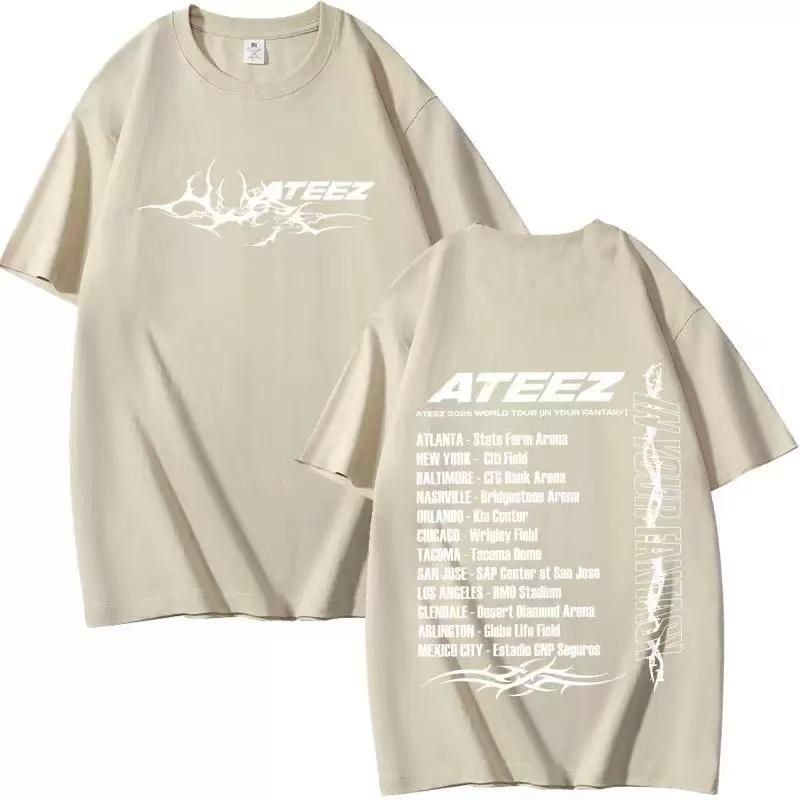 Ateez album 2025 The World tour 100Cotton In Your Fantasy Fan support Print Tshirt Women Unisex Clothes Y2K Short Sleeve Tee Tops