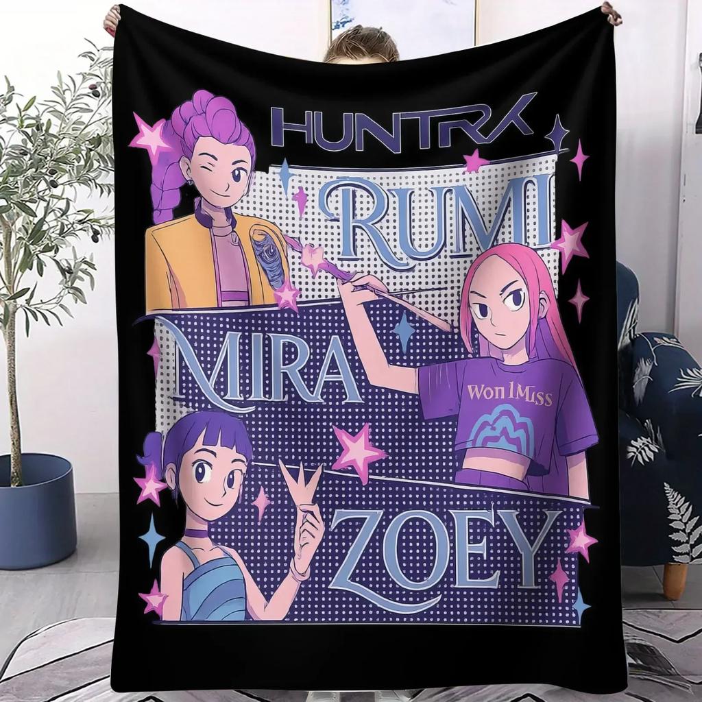 K-Pop Huntrix & Saja Boys Плед Горячий Аниме Мягкий Теплый Фланелевый Плед Для Путешествий Кемпинга Покрывало на Диван Кровать Декор Гостиной Подарок Фаната