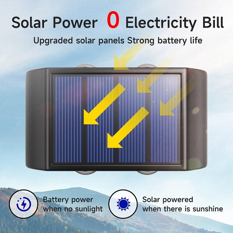 Solar Wall Lamp Outdoor 2LED Warm Light Waterproof Upper and Lower Light Emitting Balcony, Courtyard, Garden Decoration Lamp, Wall Washing Lamp