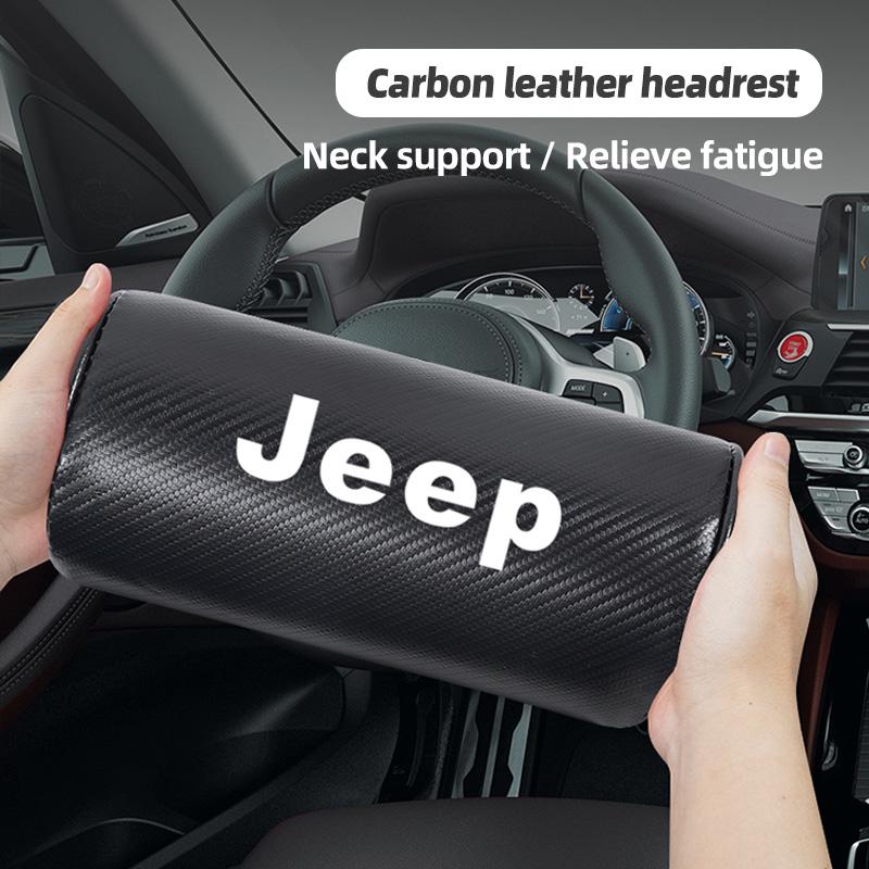 1Pcs Car Seat Headrest Carbon Leather Neck Pillow For Jeep Grand Cherokee Wrangler JK Gladiator Compass Renegade Wagoneer Recon ANQ1