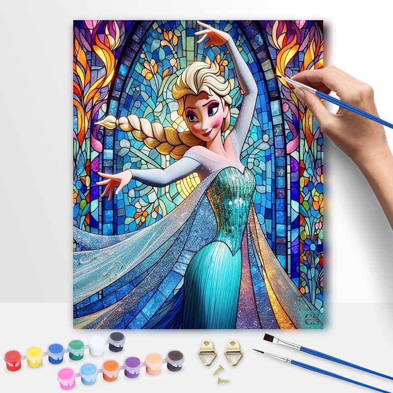 Disney Frozen Elsa Stained Glass Oil Painting Kit Home Bedroom Wall Decor Handmade Gift Art Crafts Supplies Personalized Birthday