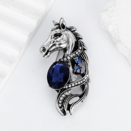 1/2 шт. Брошь Металлическая булавка с дизайном головы лошади с блестящими стразами, овальные цветные искусственные кристаллы, застежка-значок, для курток, шарфов, сумок, аксессуары