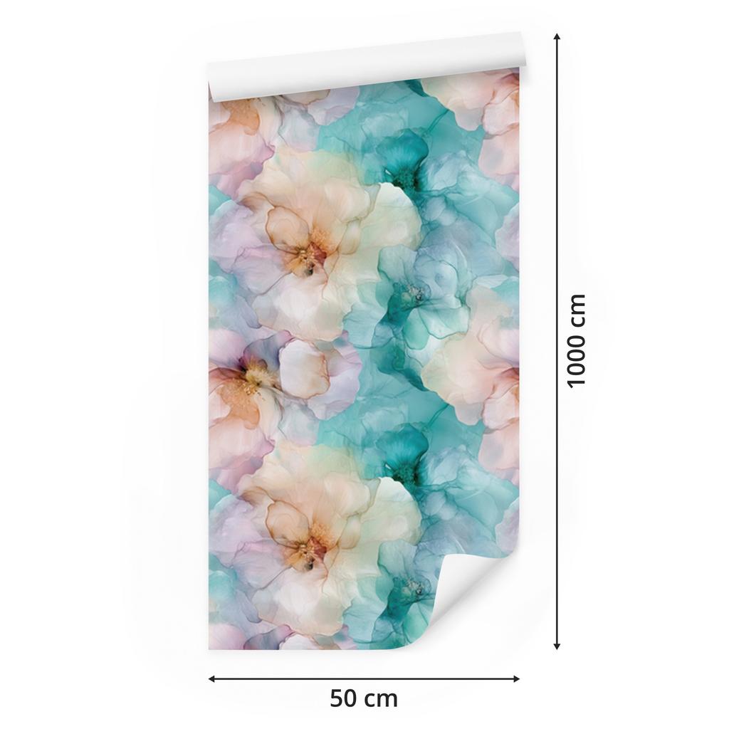 Ink Wallpaper Turquoise, Light Gray and Beige for Living Room and Bedroom 50x1000